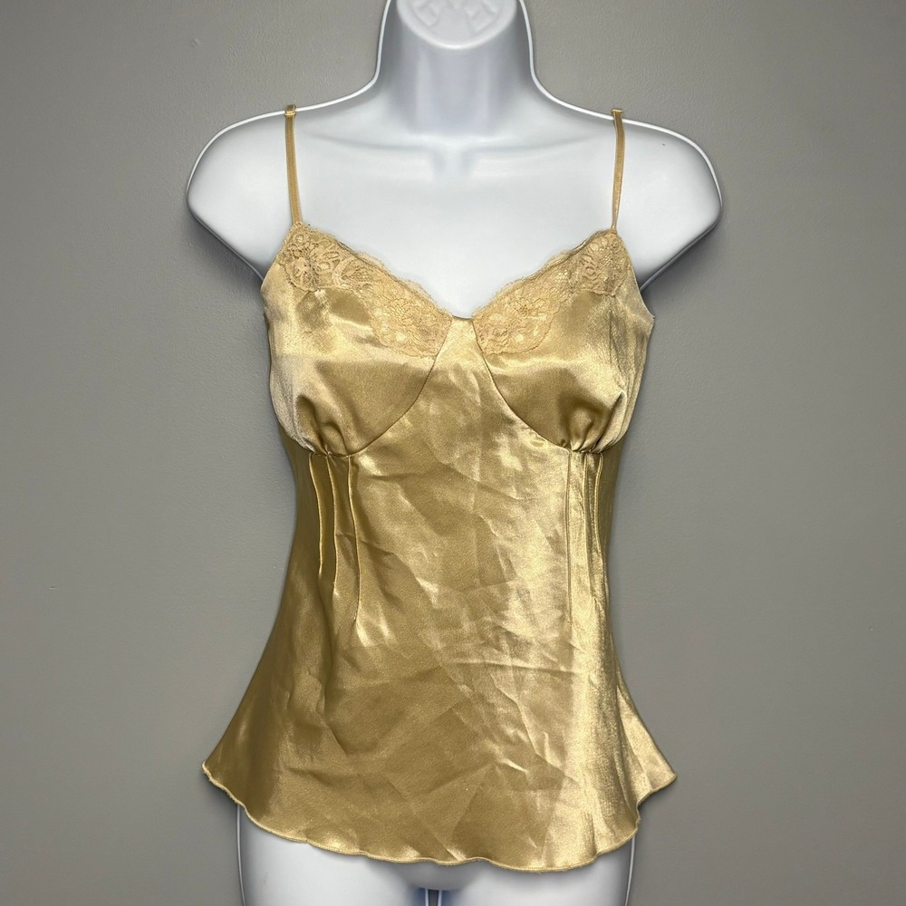 VTG Rampage Y2K Champagne Nude Coquette Satin‎ Lace Babydoll Neutral Cami Sz M
